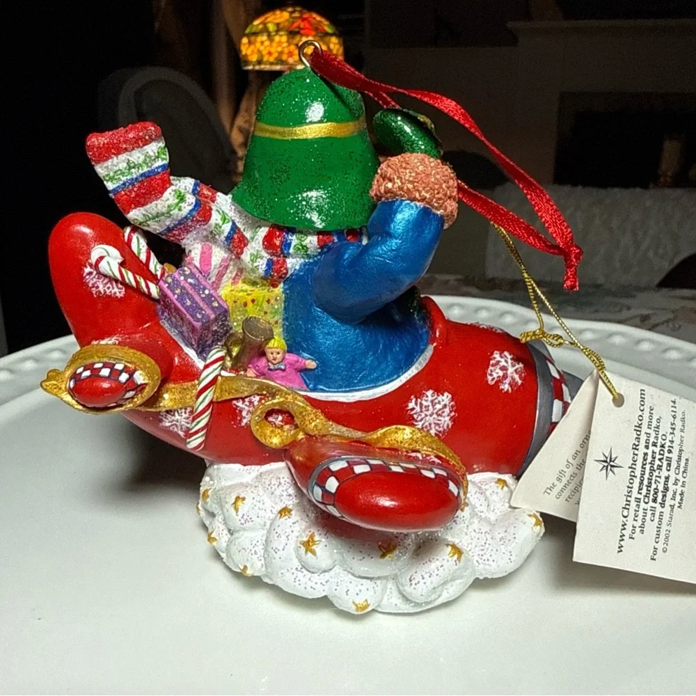 Christopher Radko Flying Frosty Airlplane Ornament 2002 Pilot Gift New Vintage